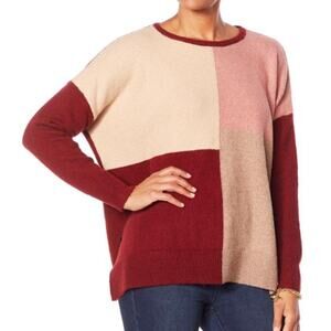 DG2 Diane Gilman NEW Colorblock Sweater Womens Large Boxy Warm Rustic Soft Cozy